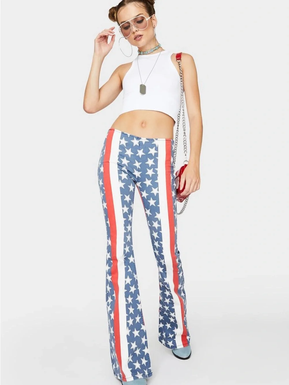 Free People Star & Stripe Flare Pants - Red, White & Blue